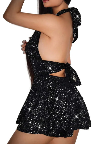 Black TightFitting Romper With Deep VNeck Backless Strap New Years Sexy Club Holiday Party Outfits