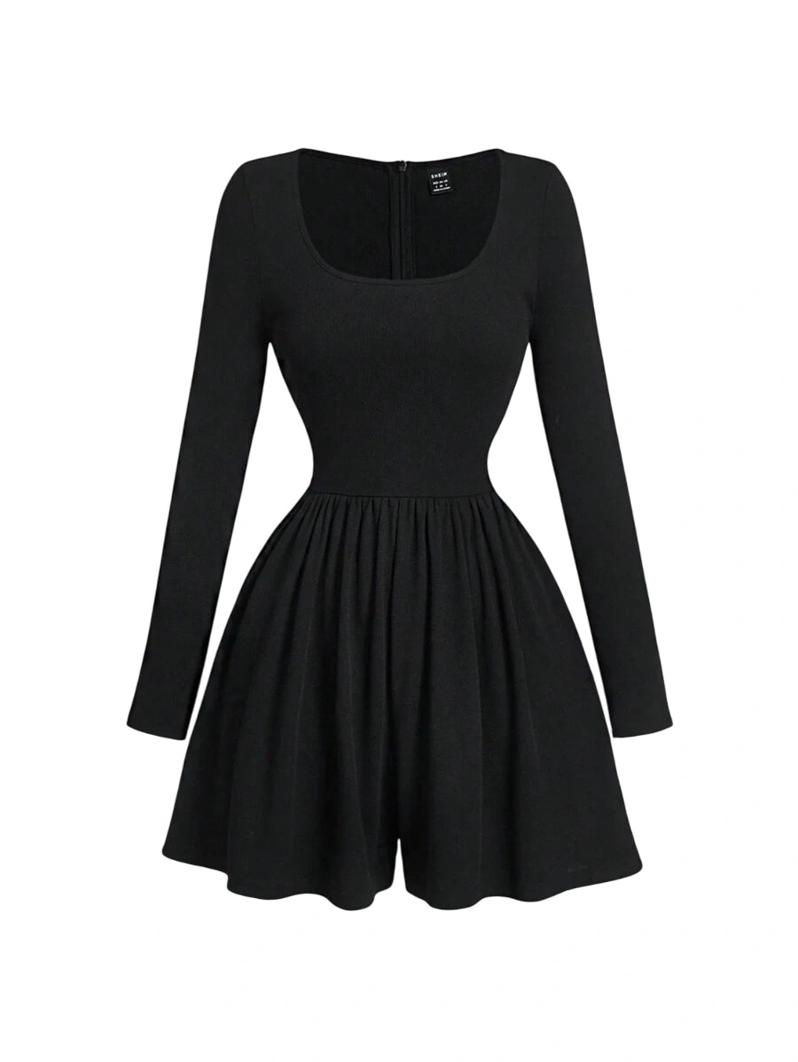 Black Turtleneck Long Sleeve Romper For Women Versatile JumpsuitDress Early Autumn Outfit Long