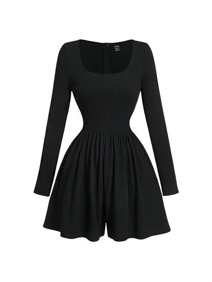 Black Turtleneck Long Sleeve Romper For Women Versatile JumpsuitDress Early Autumn Outfit Long
