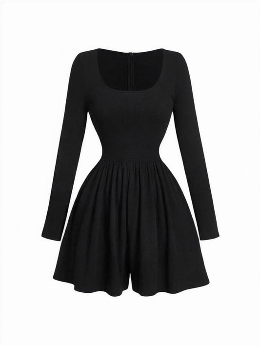 Black Turtleneck Long Sleeve Romper For Women Versatile JumpsuitDress Early Autumn Outfit Long