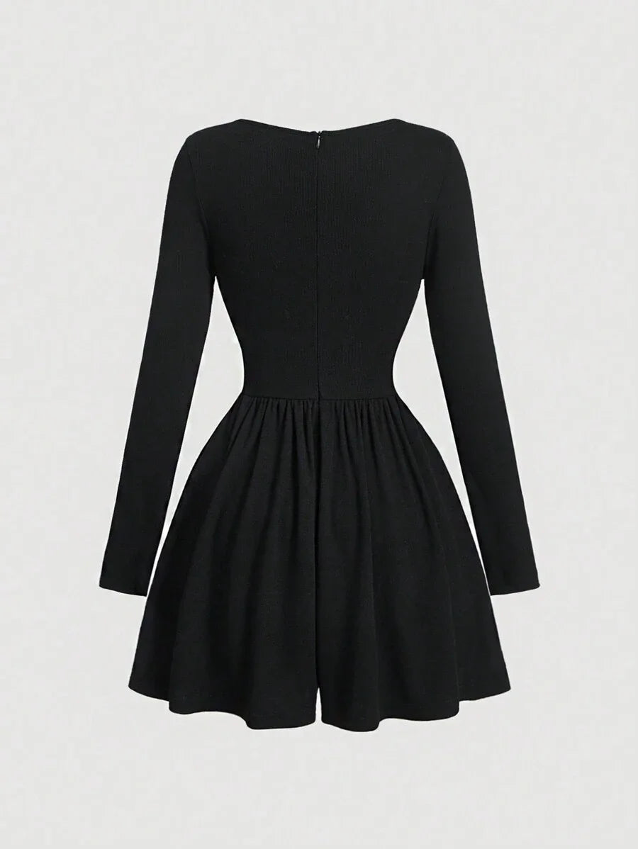 Black Turtleneck Long Sleeve Romper For Women Versatile JumpsuitDress Early Autumn Outfit Long