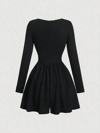 Black Turtleneck Long Sleeve Romper For Women Versatile JumpsuitDress Early Autumn Outfit Long