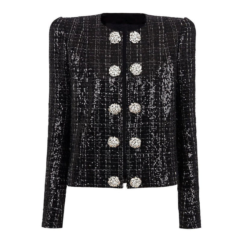 Black tweed structured blazer with silver detailing