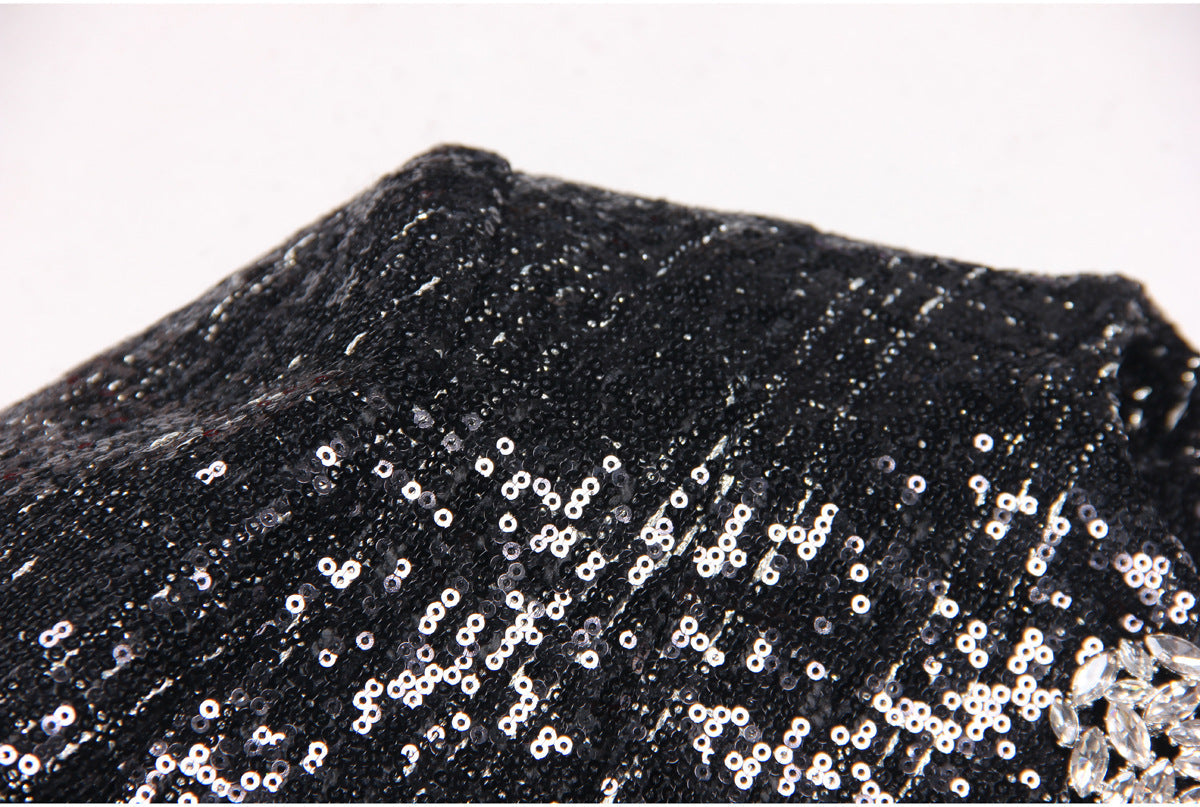 Black Tweed Structured Blazer with Silver Detailing