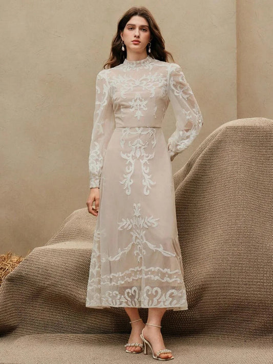 Black Vintage Elegant Lace MidLength Dress For Women SpringSummer