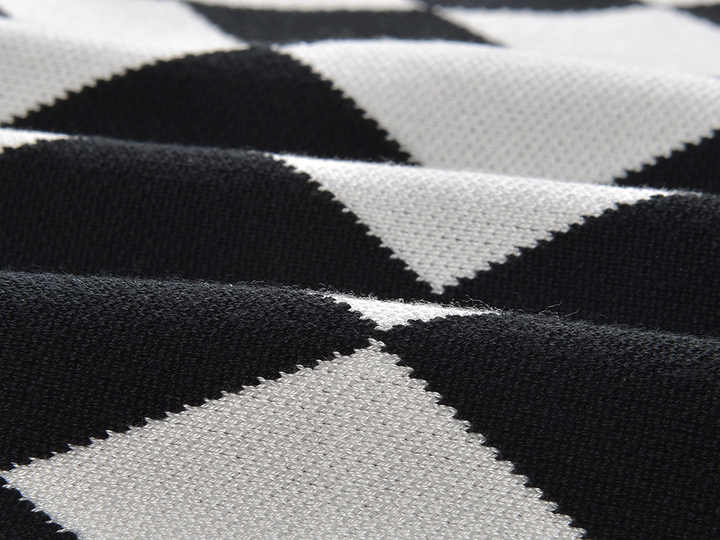 Black and White Harlequin Pattern Pencil Skirt with Gold Button Accents