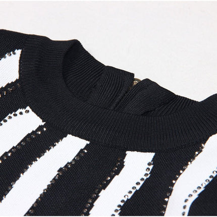 Black and white zebra stripe bodycon mini dress