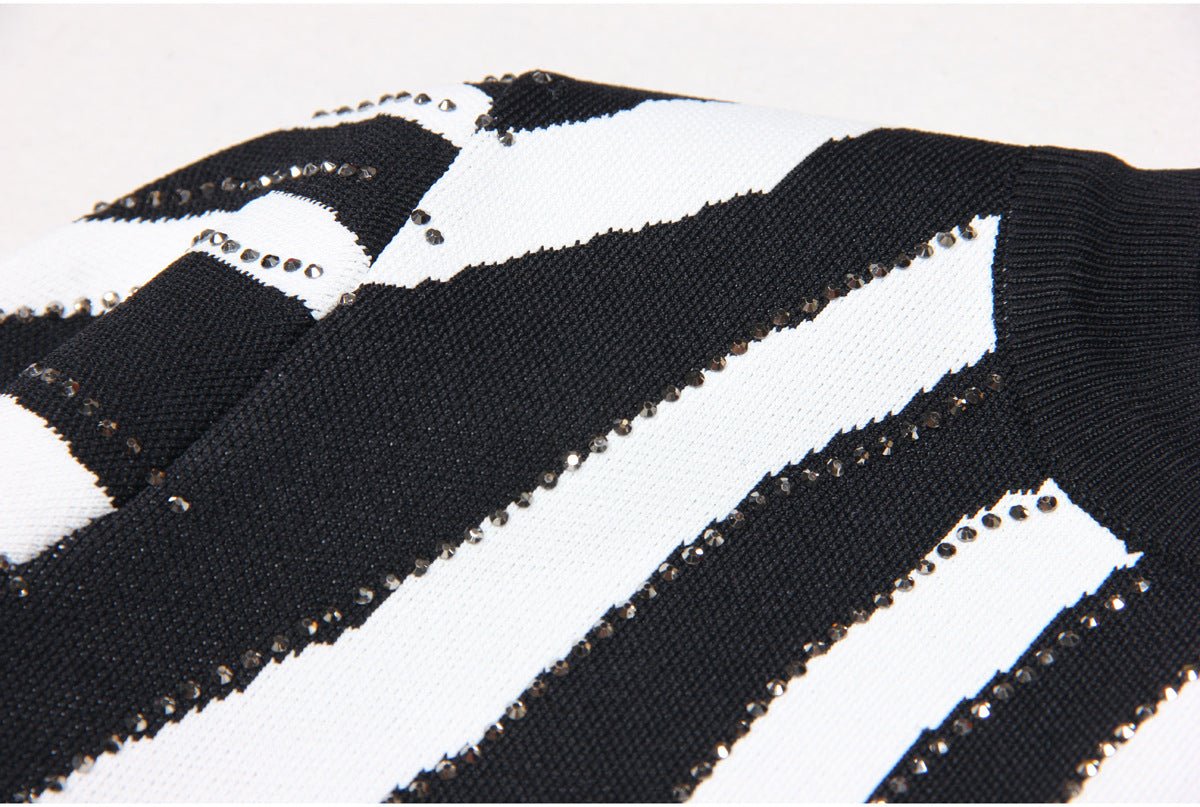 Black and white zebra stripe bodycon mini dress