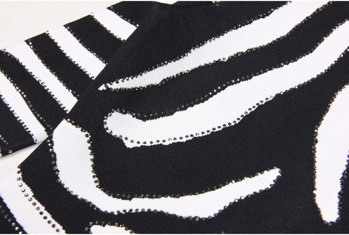 Black and white zebra stripe bodycon mini dress