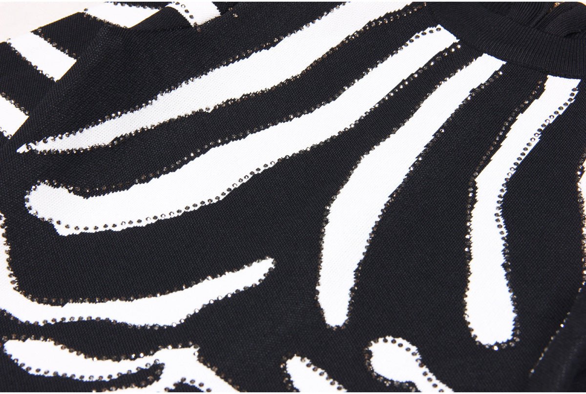 Black and white zebra stripe bodycon mini dress