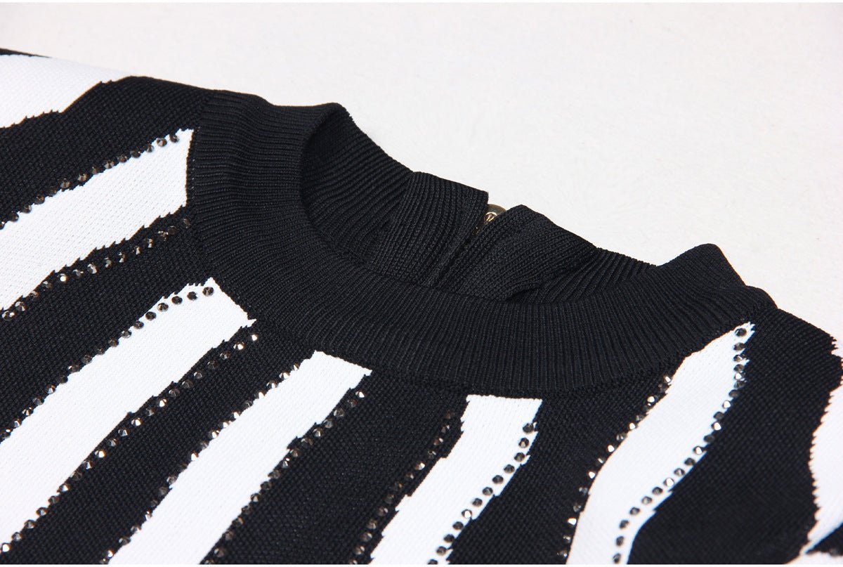 Black and white zebra stripe bodycon mini dress