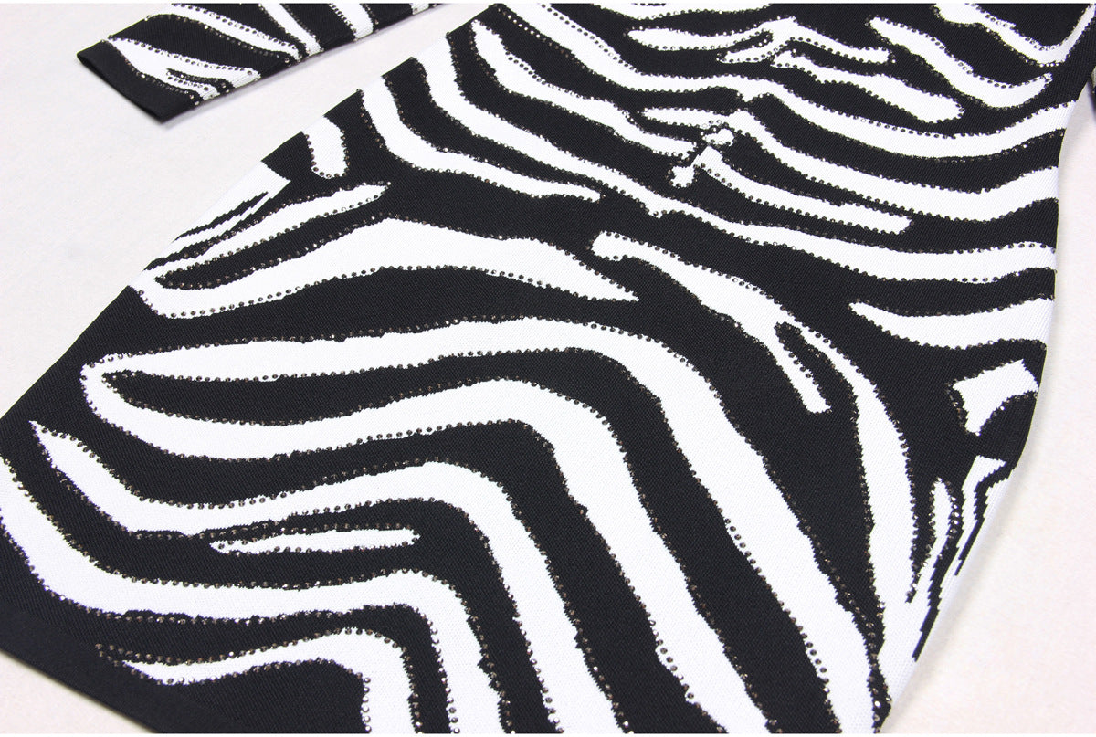 Black and white zebra stripe bodycon mini dress