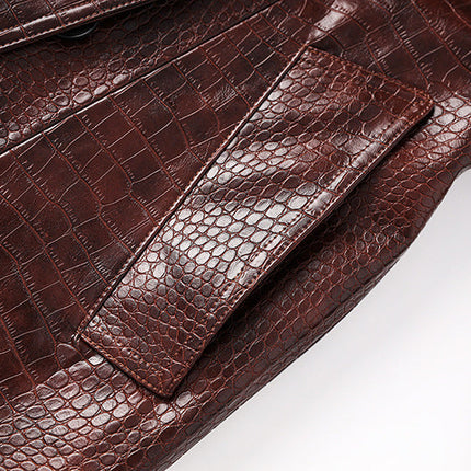 Blair brown croc embossed trench coat faux leather