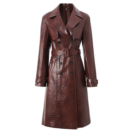 Blair Brown Croc Embossed Trench Coat