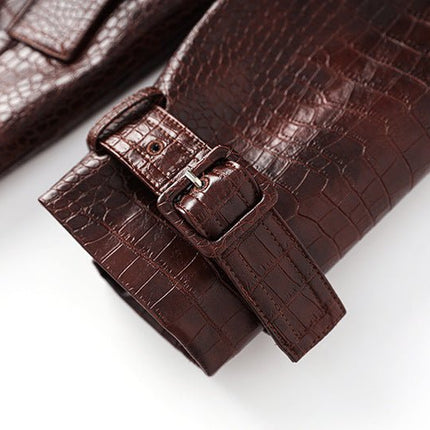 Blair Brown Croc Embossed Trench Coat
