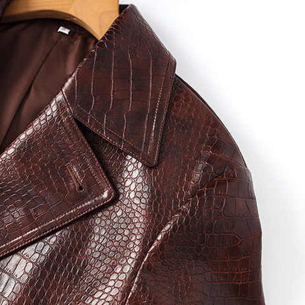 Blair Brown Croc Embossed Trench Coat