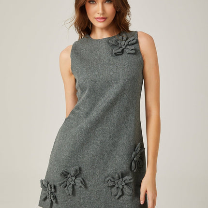 Blair Grey Sleeveless Mini Dress with Faux-Flower Design and Rear Zip Fastening