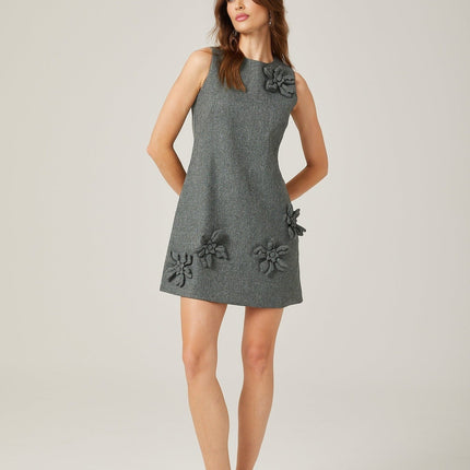 Blair Grey Sleeveless Mini Dress with Faux-Flower Design and Rear Zip Fastening