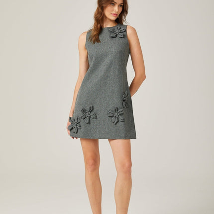 Blair Grey Sleeveless Mini Dress with Faux-Flower Design and Rear Zip Fastening