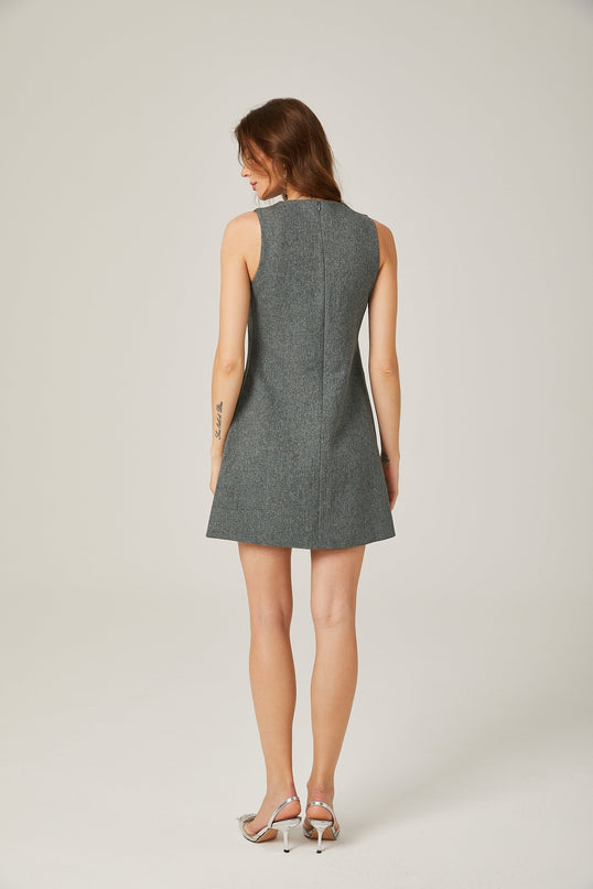 Blair Grey Sleeveless Mini Dress with Faux-Flower Design and Rear Zip Fastening
