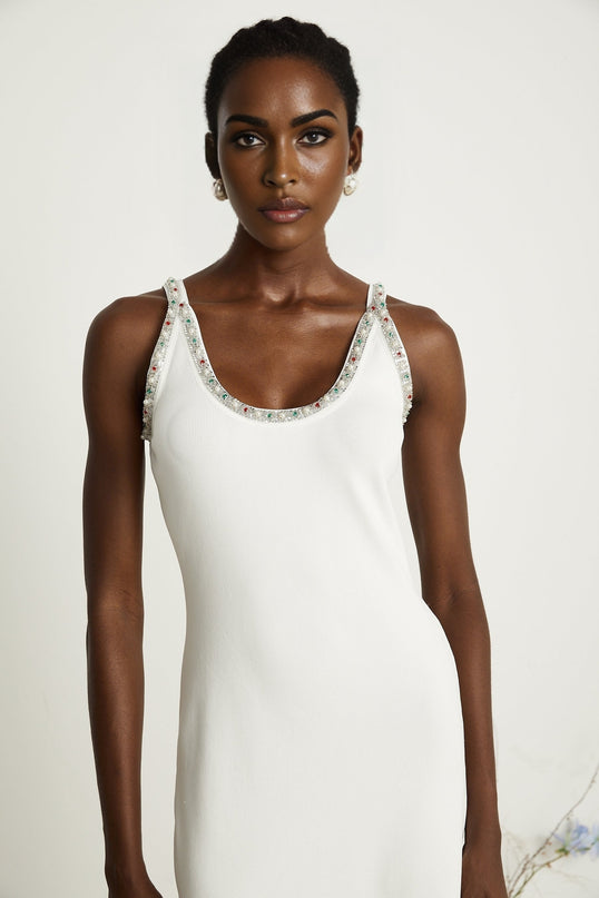 Blanche white beadembellished cardigan  dress matching set