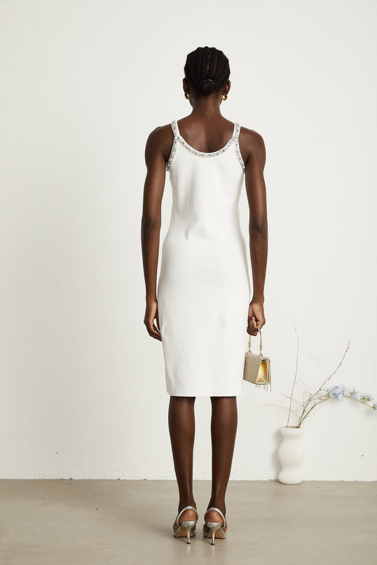 Blanche white beadembellished cardigan  dress matching set