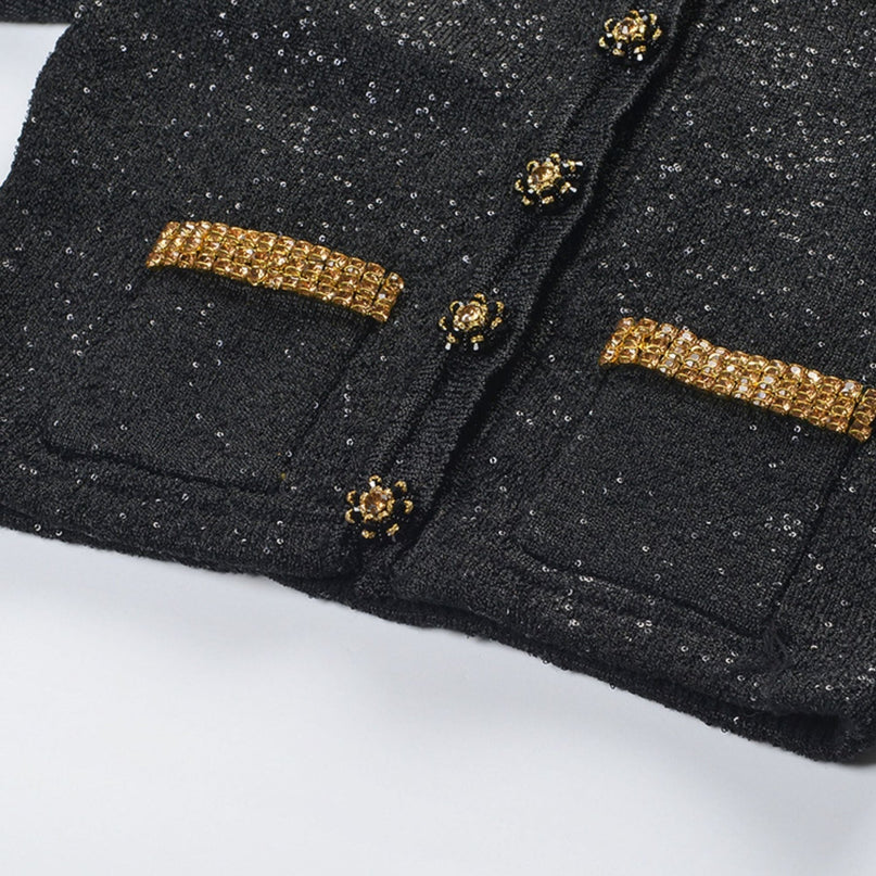 Blandine black sequin jacket  skirt matching set