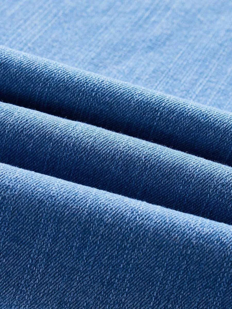 Blue Asymmetrical One Shoulder Twist Front Denim Dress