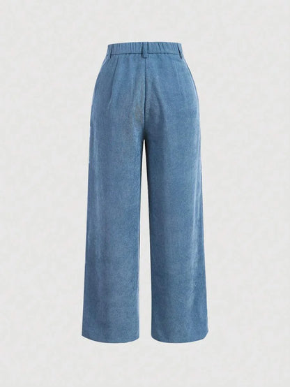 Blue Baggy Spring Break High Waist Button Detail Straight Leg Pants