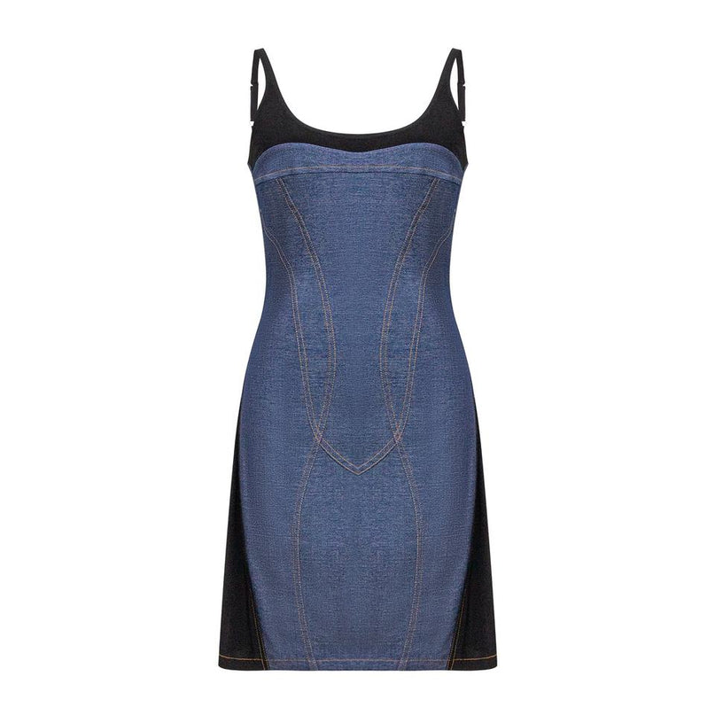 Blue Bodycon Slim Fit Sleeveless Patchwork Jeans Dress for Women