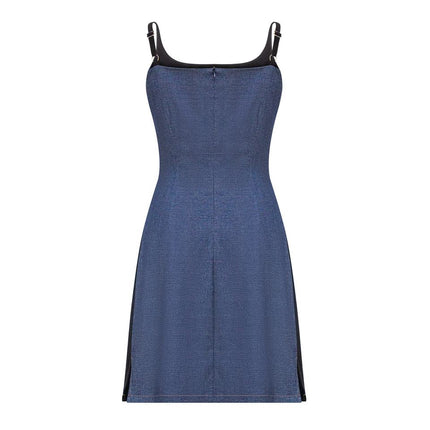 Blue Bodycon Slim Fit Sleeveless Patchwork Jeans Dress for women
