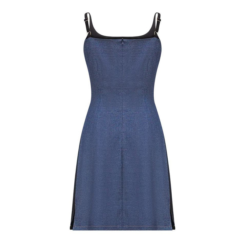 Blue Bodycon Slim Fit Sleeveless Patchwork Jeans Dress for women
