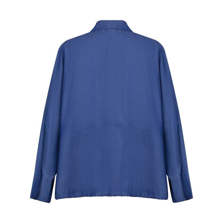 Mary wearing Blue Bomber Jacket