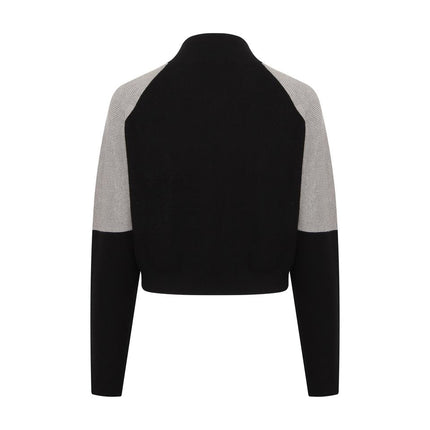 Blue color block patchwork bomber jacket for women