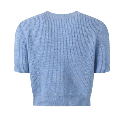 Blue Cropped Cardigan and Pencil Skirt Ensemble in Soft Pastel Blue