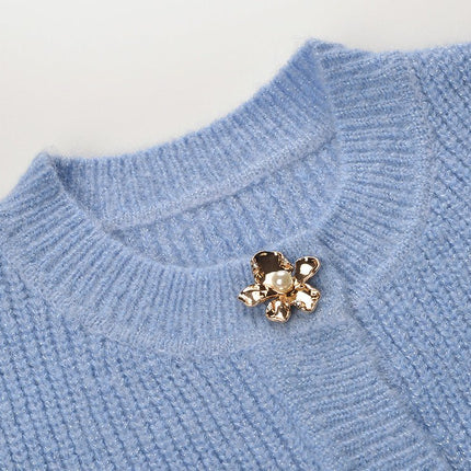 Blue Cropped Cardigan and Pencil Skirt Ensemble in Soft Pastel Hue