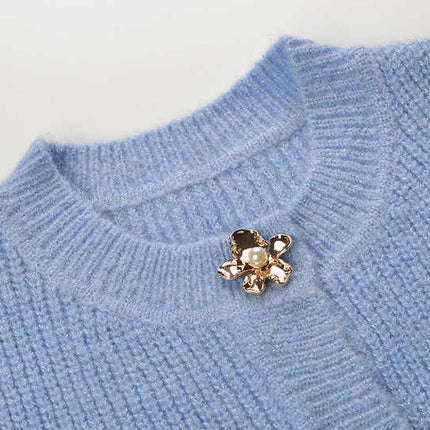 Blue Cropped Cardigan and Pencil Skirt Ensemble in Soft Pastel Hue