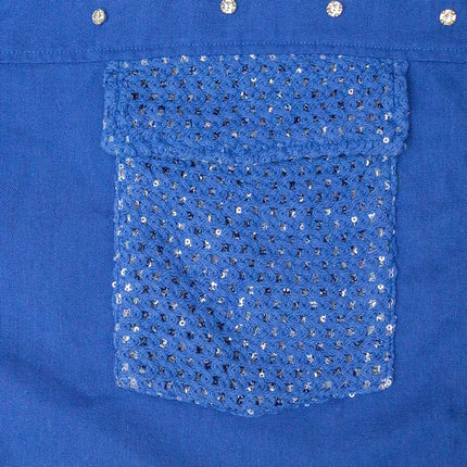 Blue designer blouse with full sleeves and pearl accents for women