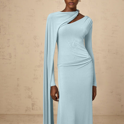 Blue Diagonal-Shawl Pink Maxi Dress with Silver-Tone Hardware