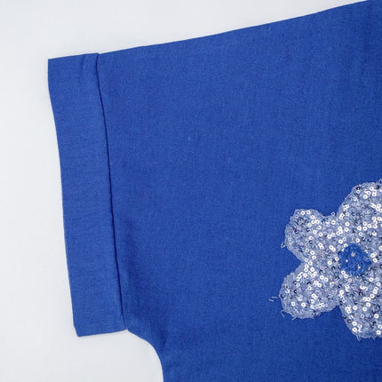 Blue floral blouse with pearl buttons for women