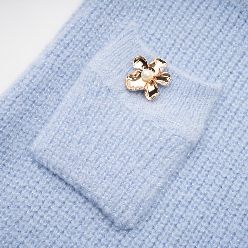 Blue knit matching set with blouse and skirt named Chantal