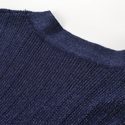 Blue Ribbed Knit Cardigan with Button Detail