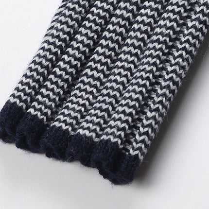 Blue ribbed knit dress with striped details