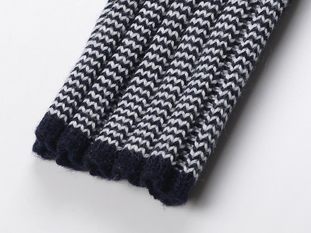 Blue ribbed knit dress with striped details