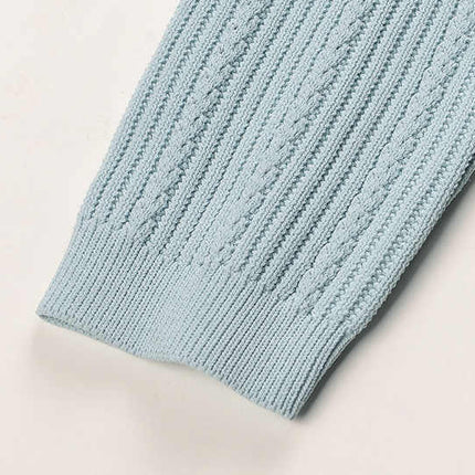 Blue Ribbed Knit Dress with Front Buttons