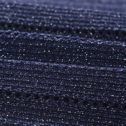 Blue ribbed knit v-neck top with button detail