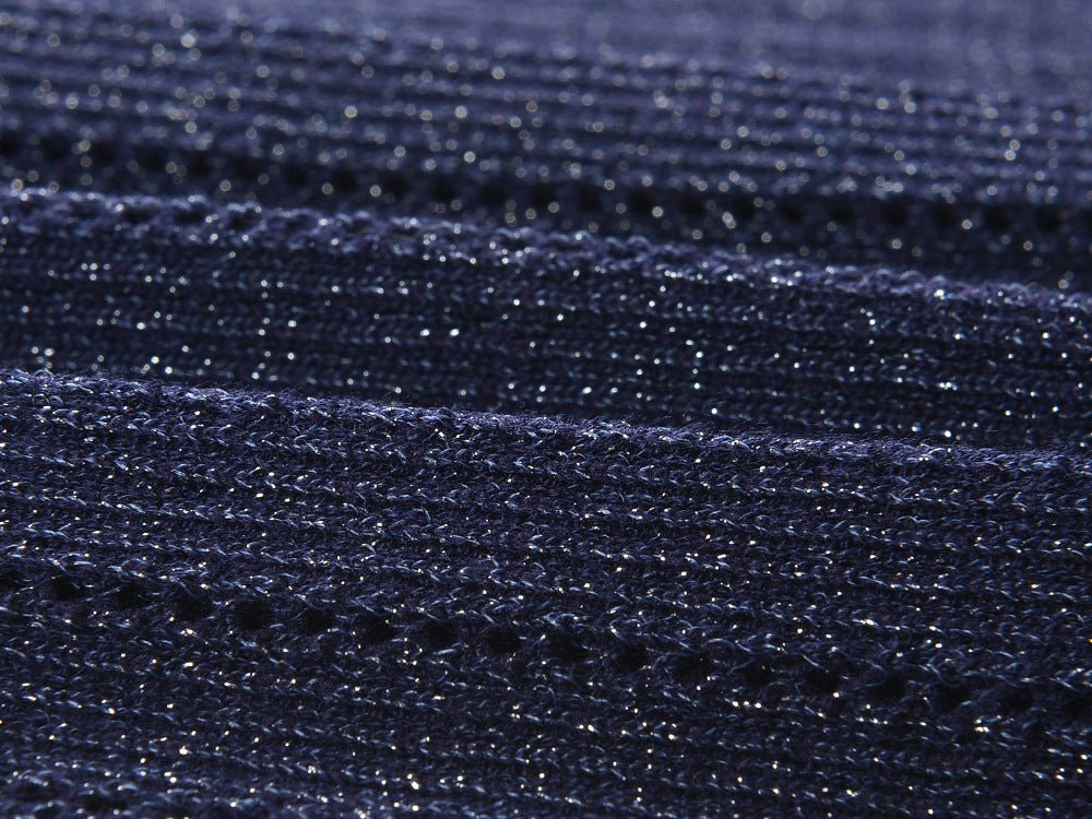 Blue ribbed knit v-neck top with button detail