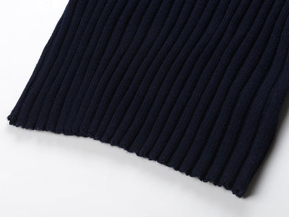 Blue ribbed texture fitted top with striped sleeves and relaxed skirt