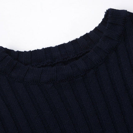 Blue ribbed texture top with striped sleeves and skirt sections