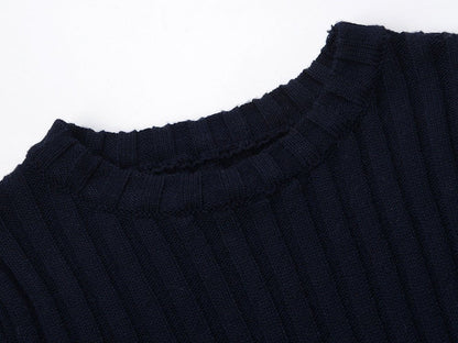 Blue ribbed texture top with striped sleeves and skirt sections